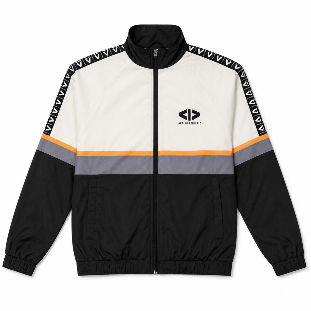 Color-blocked jacket with a logo on a white background